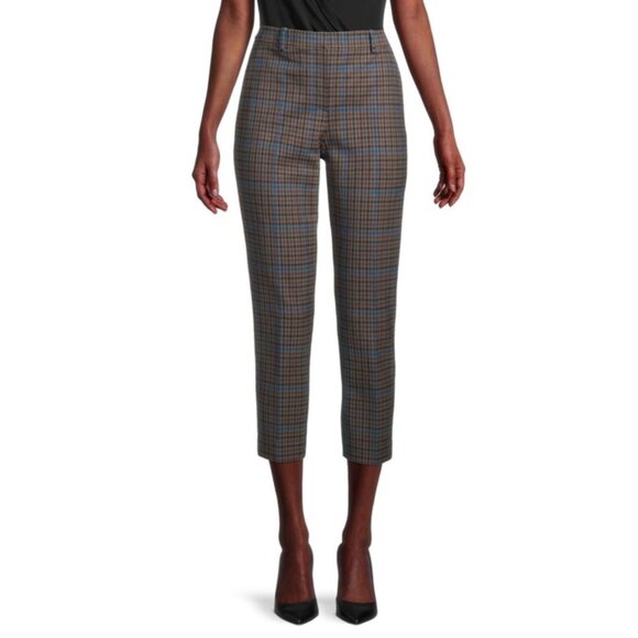 THEORY Treeca Khaki Multi Plaid Wool Blend Cropped Trousers Pants, Size 8 - Picture 1 of 14